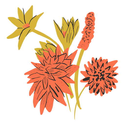 Rosa und gelbe Wildblumen halbflach PNG-Design