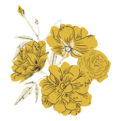Design de flores amarelas semi plano Desenho PNG