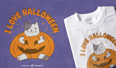 Katze im Halloween-Kürbis-T-Shirt-Design