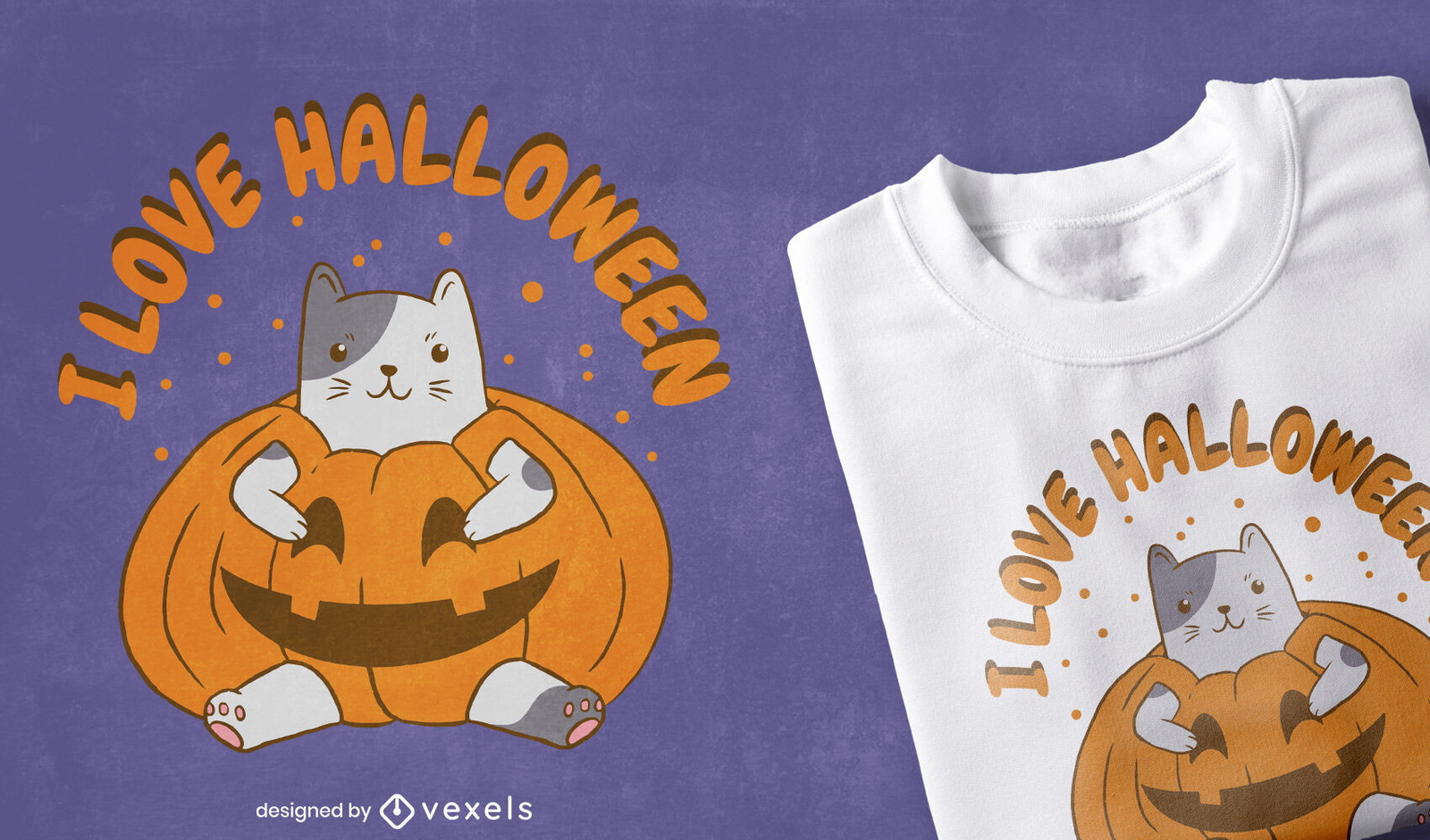 Gato com design de t-shirt de abóbora de halloween