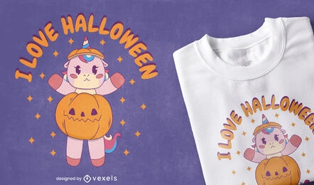 Unicórnio com design de t-shirt de abóbora de halloween