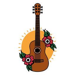 Wild-West-Blumengitarren-Farbstrich PNG-Design
