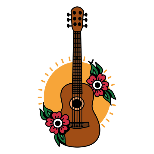 Wild west floral guitar color stroke PNG Design