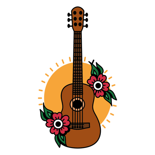 Wild West Floral Guitar Color Stroke PNG & SVG Design For T-Shirts