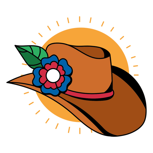 Trazo de color de sombrero de vaquero floral salvaje oeste Diseño PNG