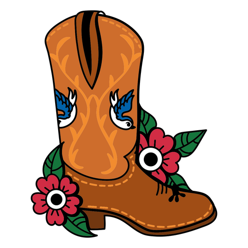 Trazo de color floral de bota vaquera del salvaje oeste Diseño PNG