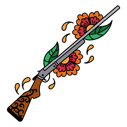 Trazo de color de escopeta floral del salvaje oeste Diseño PNG