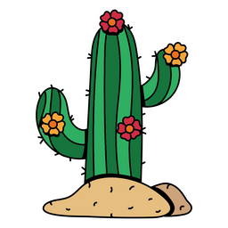 Wild west floral cactus color stroke PNG Design