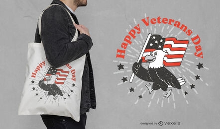Eagle with flag veterans day tote bag design