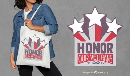 Design de sacola com crachá vintage para o dia dos veteranos