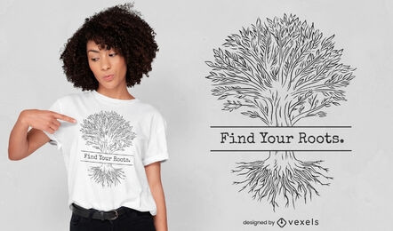 Diseño de camiseta de arte de línea de raíces de árbol