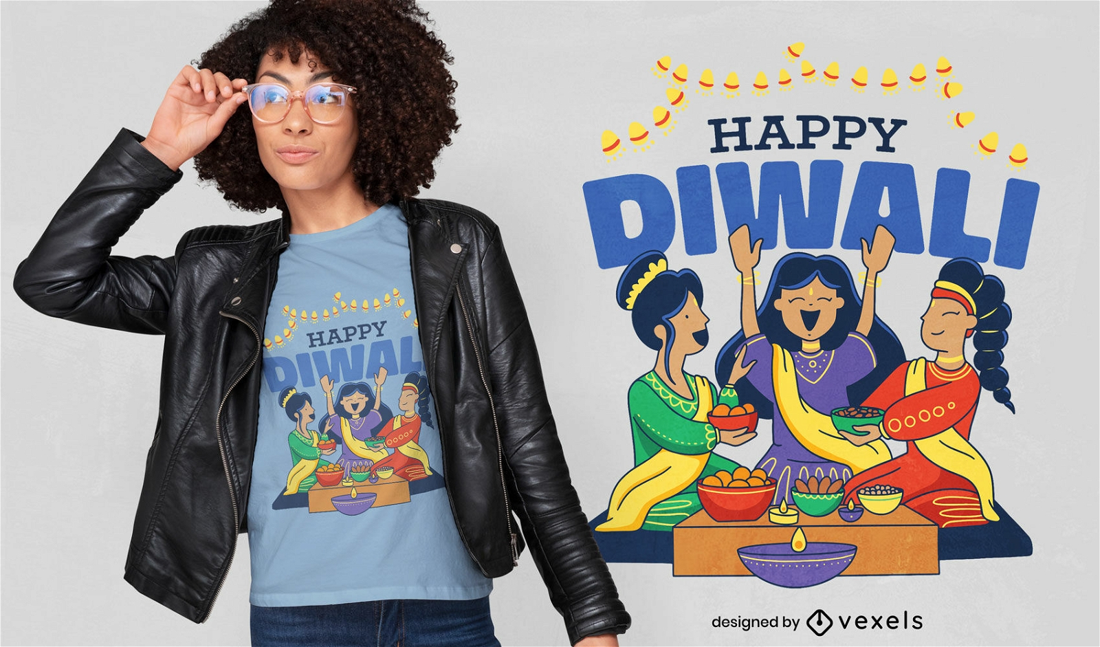 Feliz refeição diwali e design de camisetas para pessoas