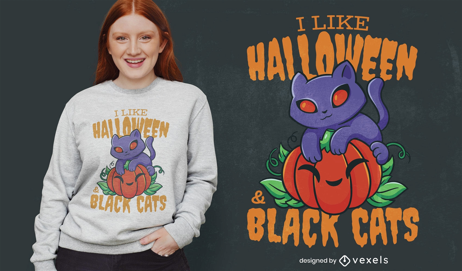 T-Shirt-Design mit Halloween und schwarzen Katzen