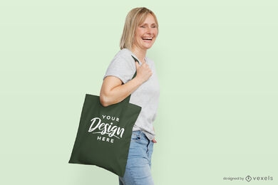 Woman tote bag mockup in flat background