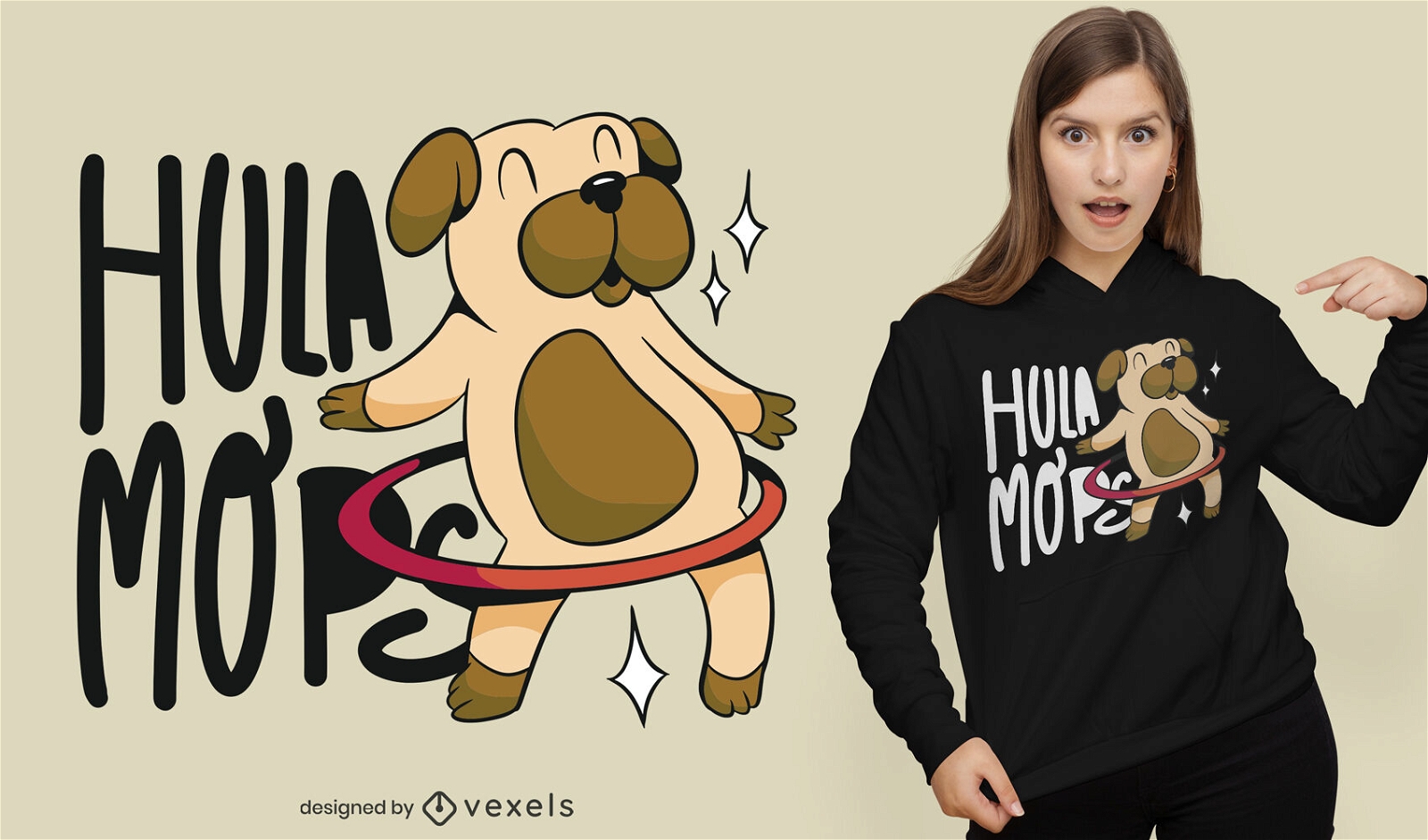 Diseño de camiseta de perro hula hoop.