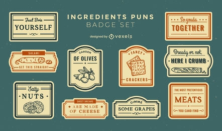 Food ingredients puns stroke badge set