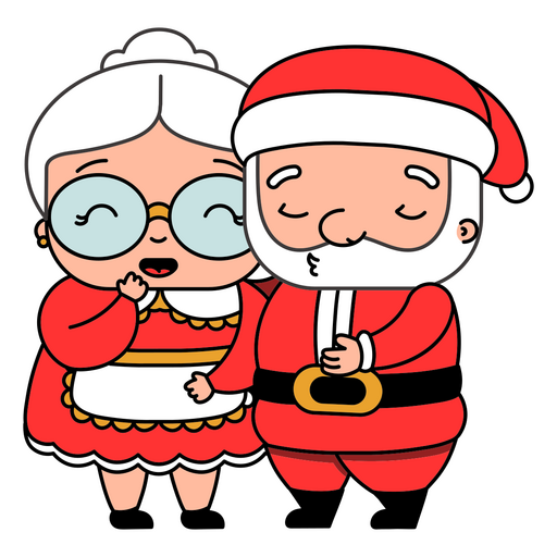 Christmas characters Mr. and Mrs. Claus color stroke PNG Design