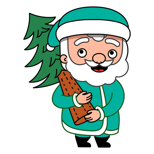 Christmas characters green Santa with Christmas tree color stroke PNG Design
