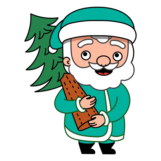 Personagens de Natal verde Papai Noel com traço de cor de árvore de Natal Desenho PNG