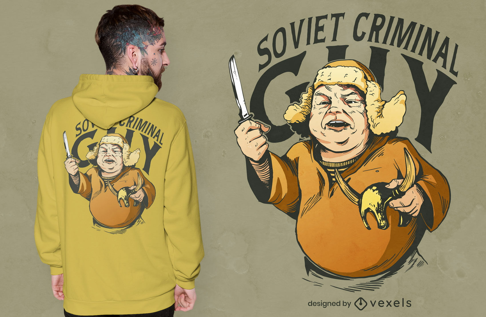 Criminoso soviético com design de t-shirt de faca