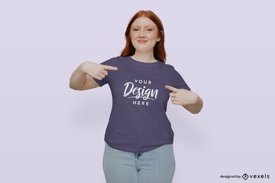 Girl with purple t-shirt mockup in flat background