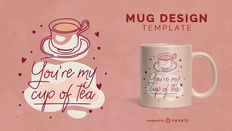Plantilla de taza romántica linda taza de té