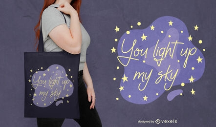 Diseño romántico de bolso de mano con letras de cielo nocturno.