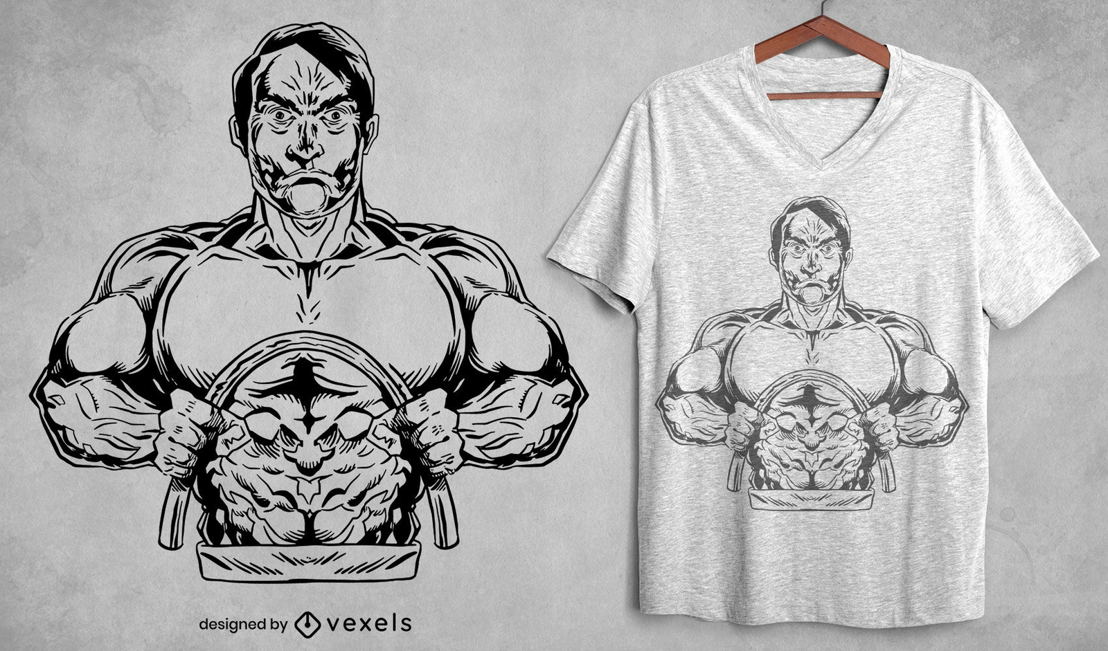 Diseño de camiseta de hombre fuerte musculoso.