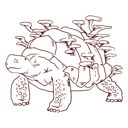 Turtle with mushrooms stroke PNG Design
