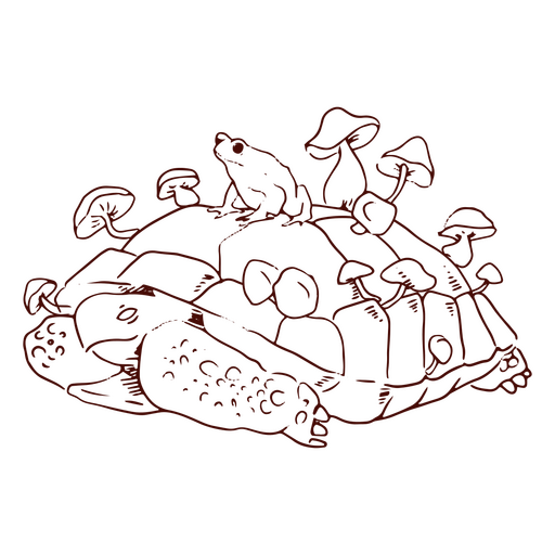 Schildkröte mit Pilzen und Froschschlag PNG-Design