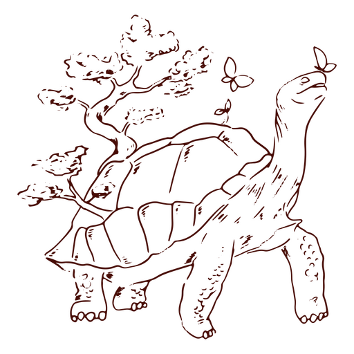 Schildkröte und Schmetterlinge streicheln PNG-Design