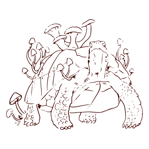 Turtle and mushrooms stroke PNG Design