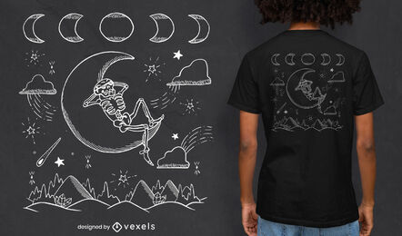 Skeleton in moon and mountains t-shirt design