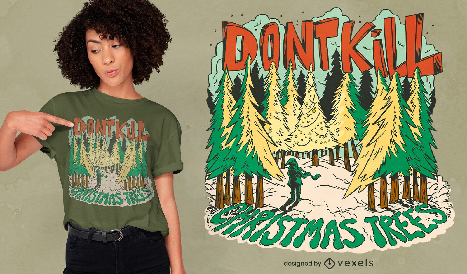 Não mate o design da camiseta das árvores de natal