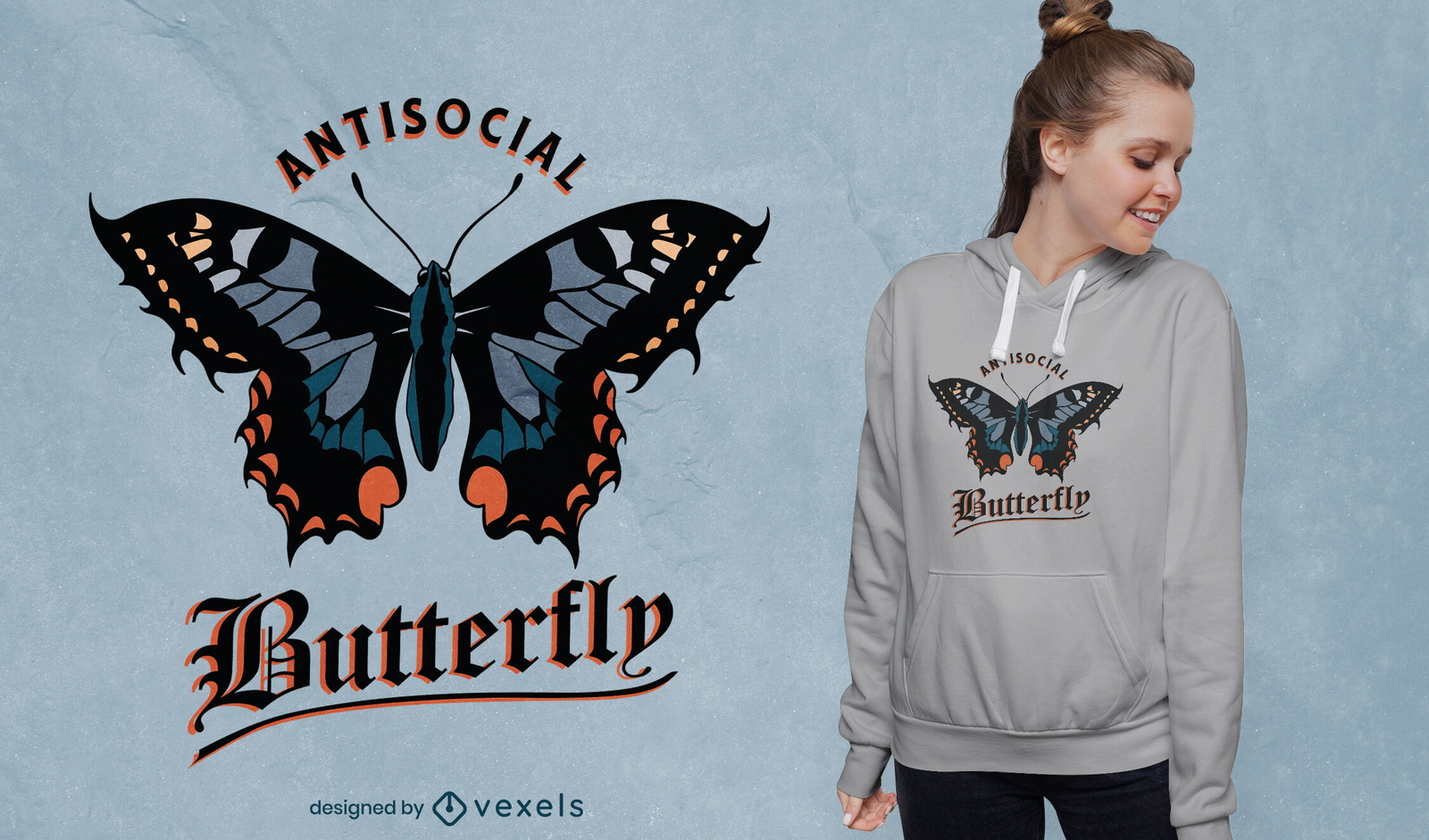 Excelente design de t-shirt borboleta anti-social