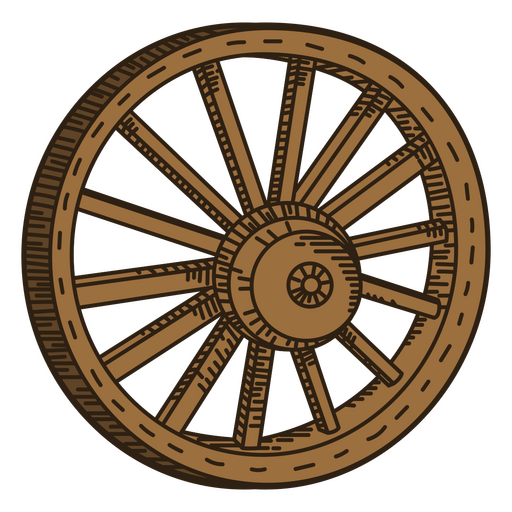 Wild west wooden cart wheel color stroke PNG Design