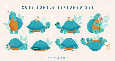 Conjunto de textura de animal fofo tartaruga terrestre