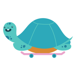 Bue-Schildkröte auf einem Skateboard halb flach PNG-Design