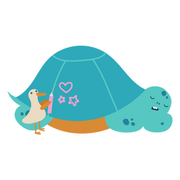 Sleepy turtle and duck semi flat PNG Design Transparent PNG