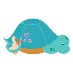 Tartaruga sonolenta e pato semi plano Desenho PNG