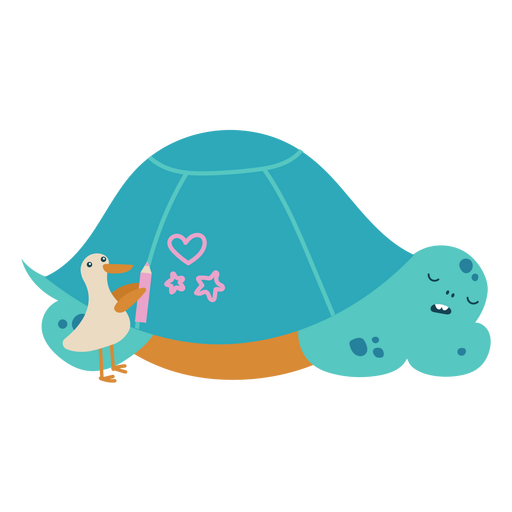 Sleepy turtle and duck semi flat PNG Design