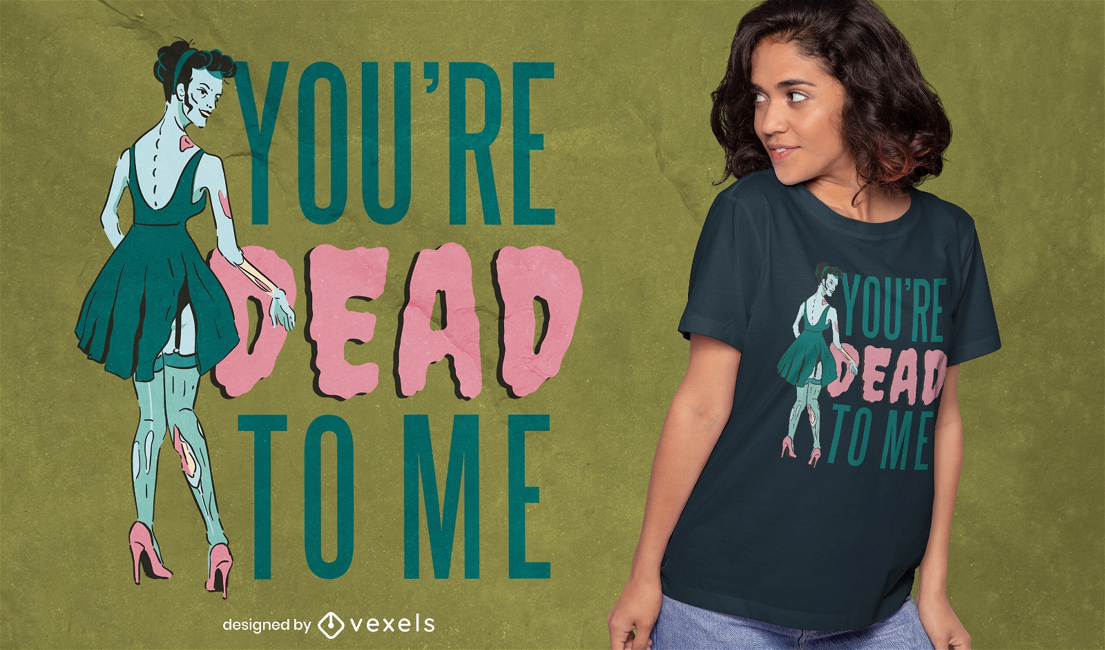 Ausgefallene Zombie-Frau im Kleid-T-Shirt-Design