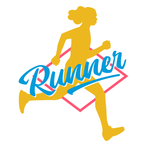 Runner lettering and silhouette flat badge PNG Design