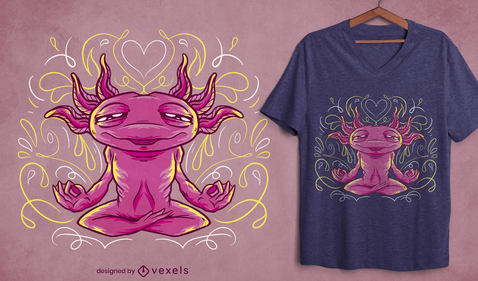 Design de camiseta de meditação animal axolotl