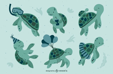 Conjunto de animais fofos de tartarugas marinhas