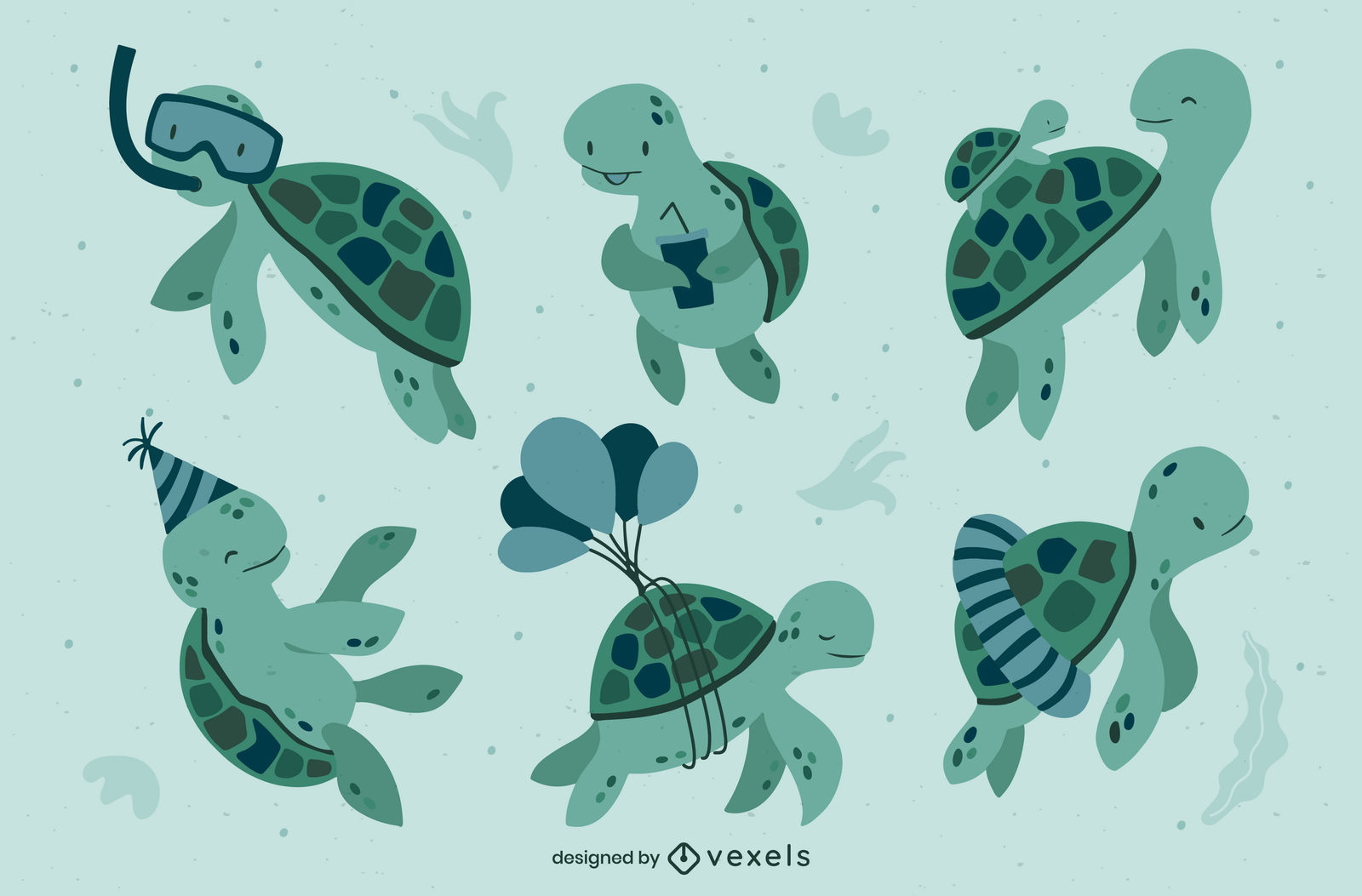 Conjunto de natación tortugas marinas animales lindos