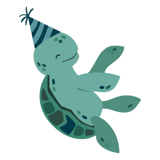 Tortuga con gorro de cumpleaños plano Diseño PNG