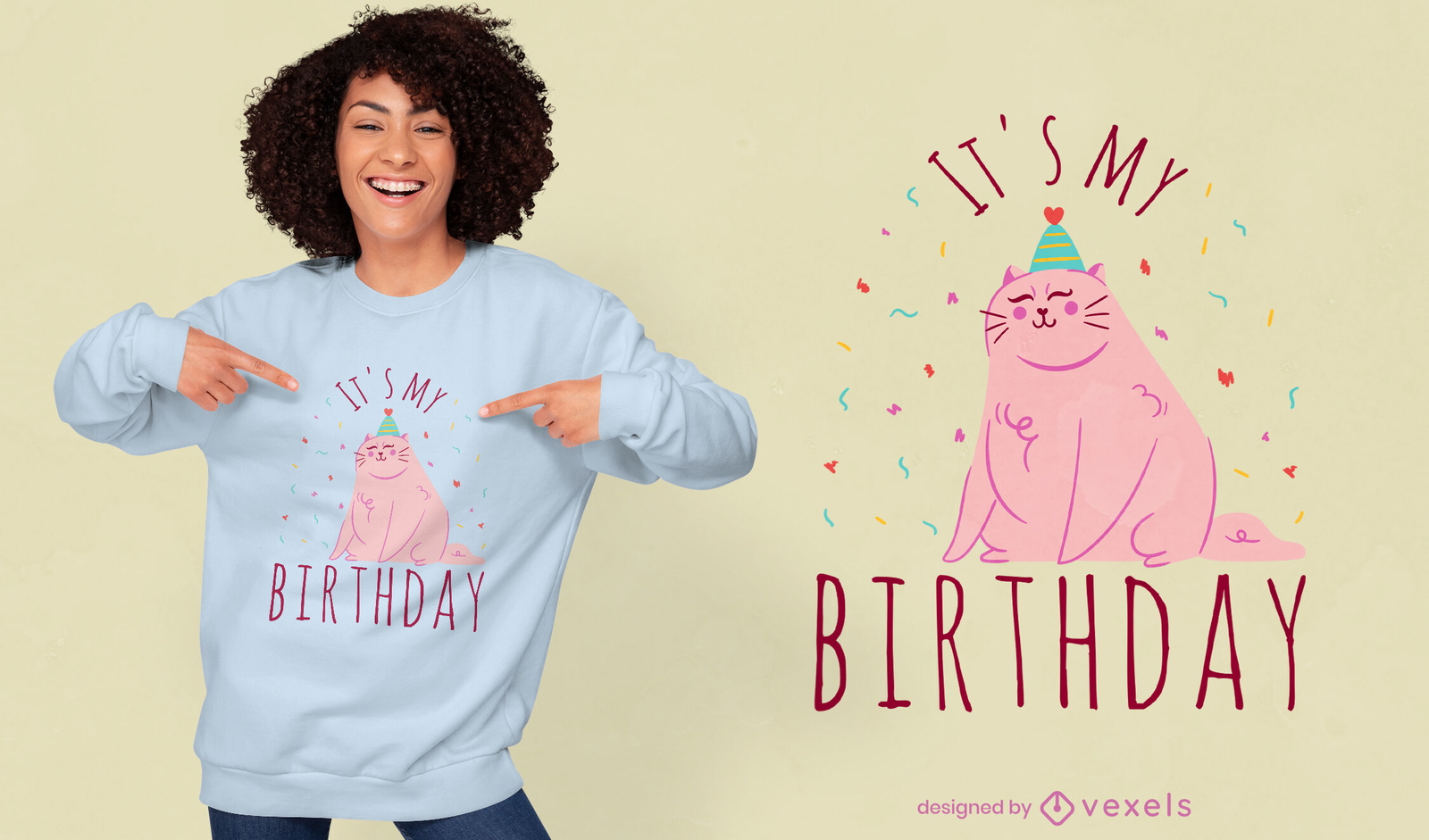 Diseño lindo de la camiseta del animal del gato del cumpleaños