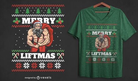Muscular Santa Claus ugly sweater t-shirt design
