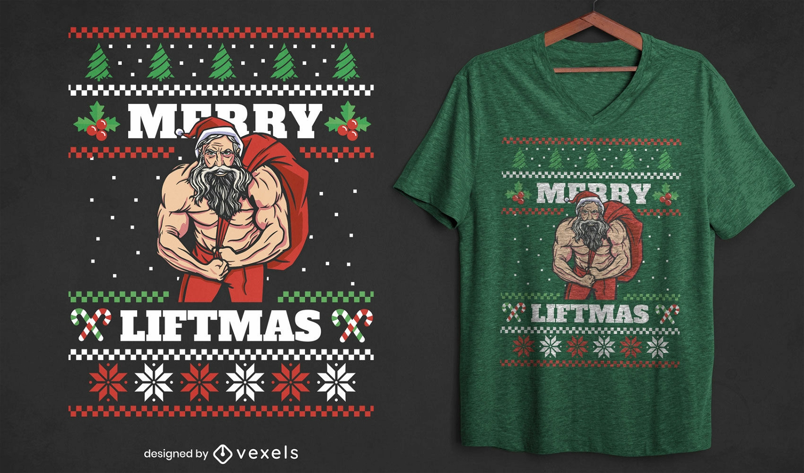 Muskulöses Santa Claus hässliches Pullover-T-Shirt-Design